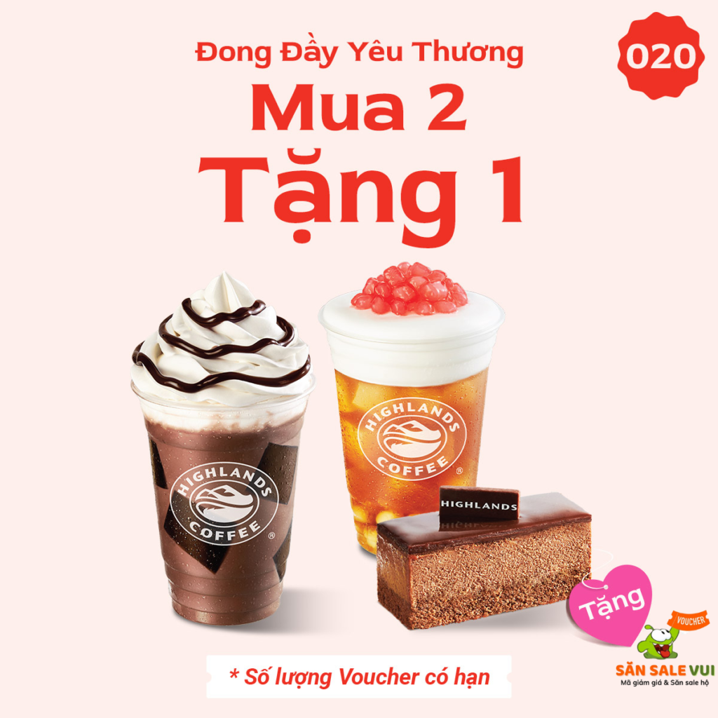 highlands mua 2 nước tặng 1 bánh